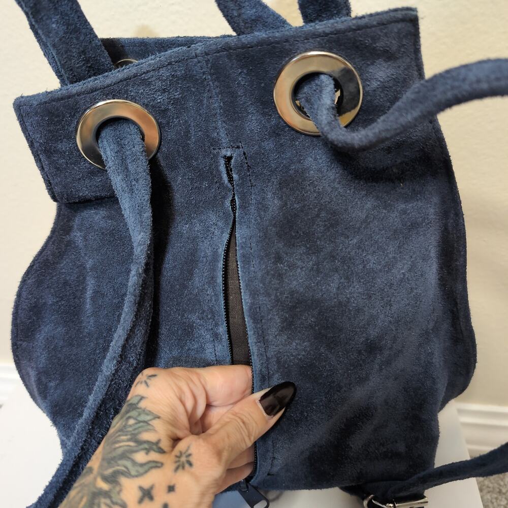 Suede Drawstring Vintage Mini Backpack - Picture 3 of 8
